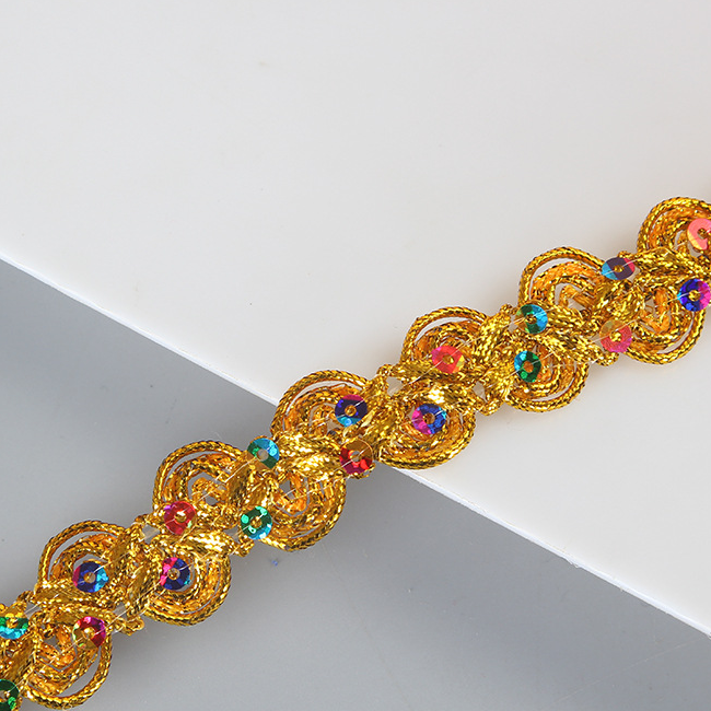 2023 Multicolor Filigree Lace Border Stage Dress Accessories Colorful Sequins S Shape Braided Trimming Edge Sewing Lace Trim
