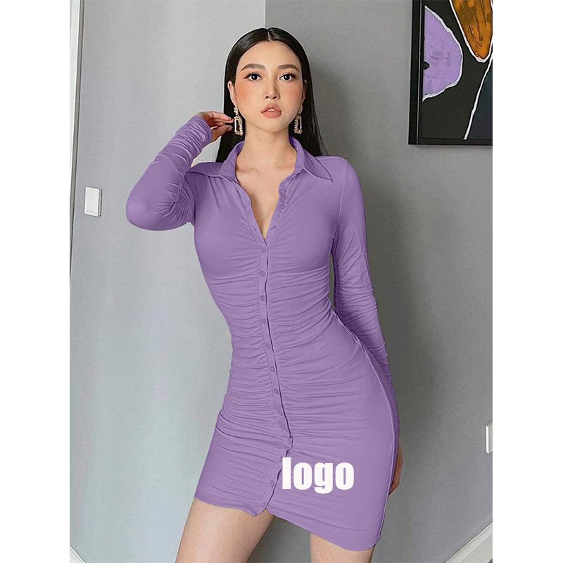 Ribbed Summer European and American new embroidered robe ladies short-sleeved casual long dress slim and elegant POLO dress