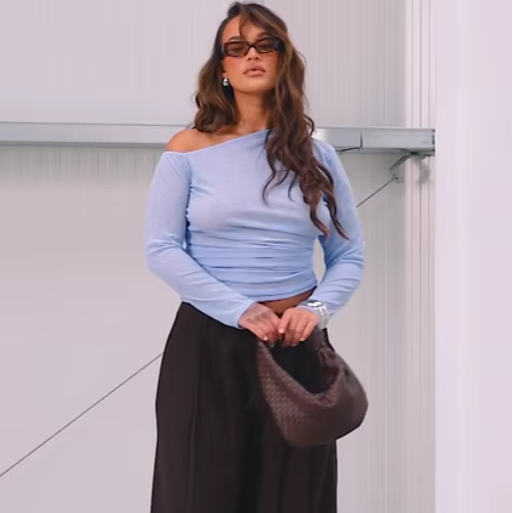 PLUS RIBBED RUCHED ASYMMETRIC TOP