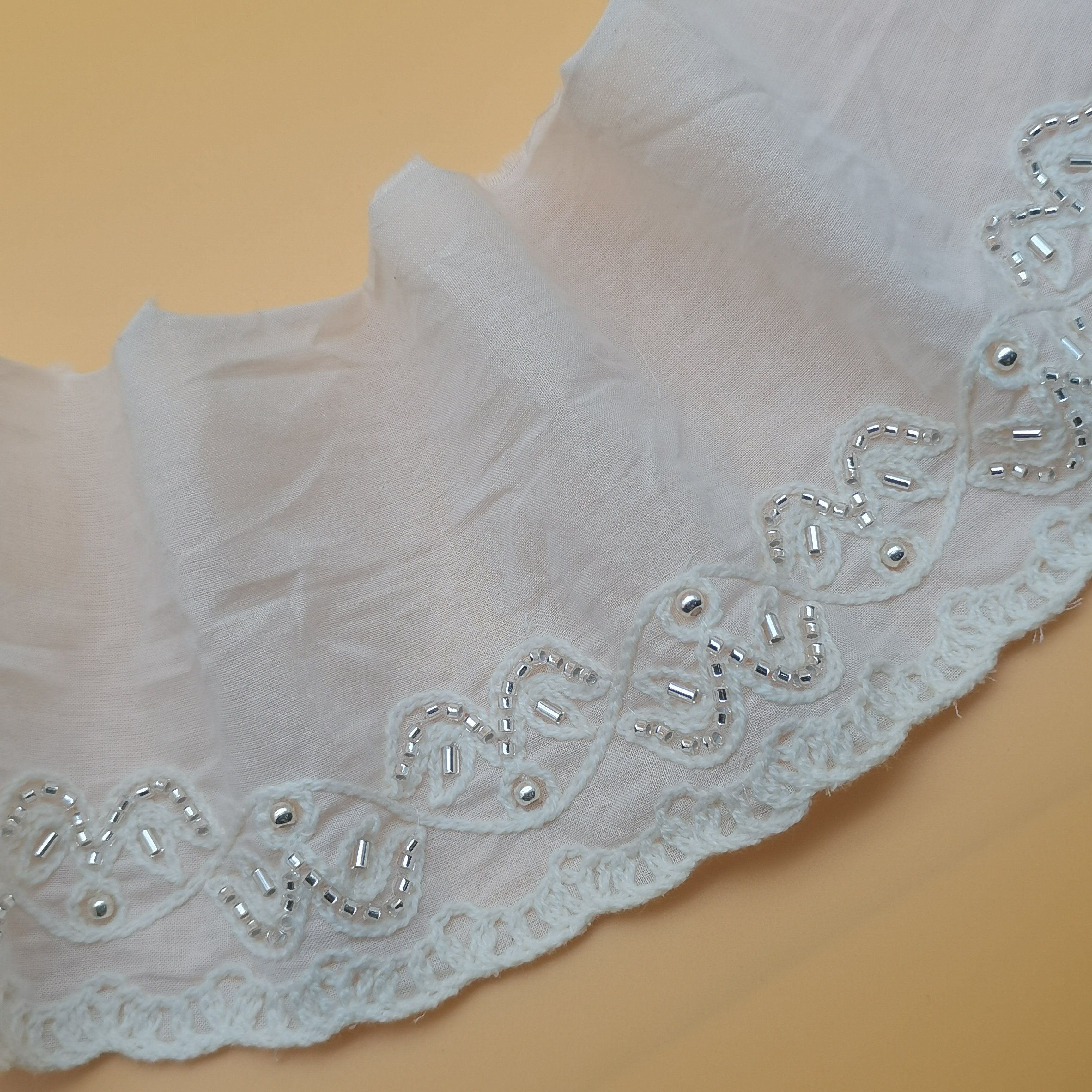 100% Cotton Embroidery Fabric Beautiful Beaded Lace Trim Customizable Dress Clothes Featuring Flower Sequins Border Wholesale