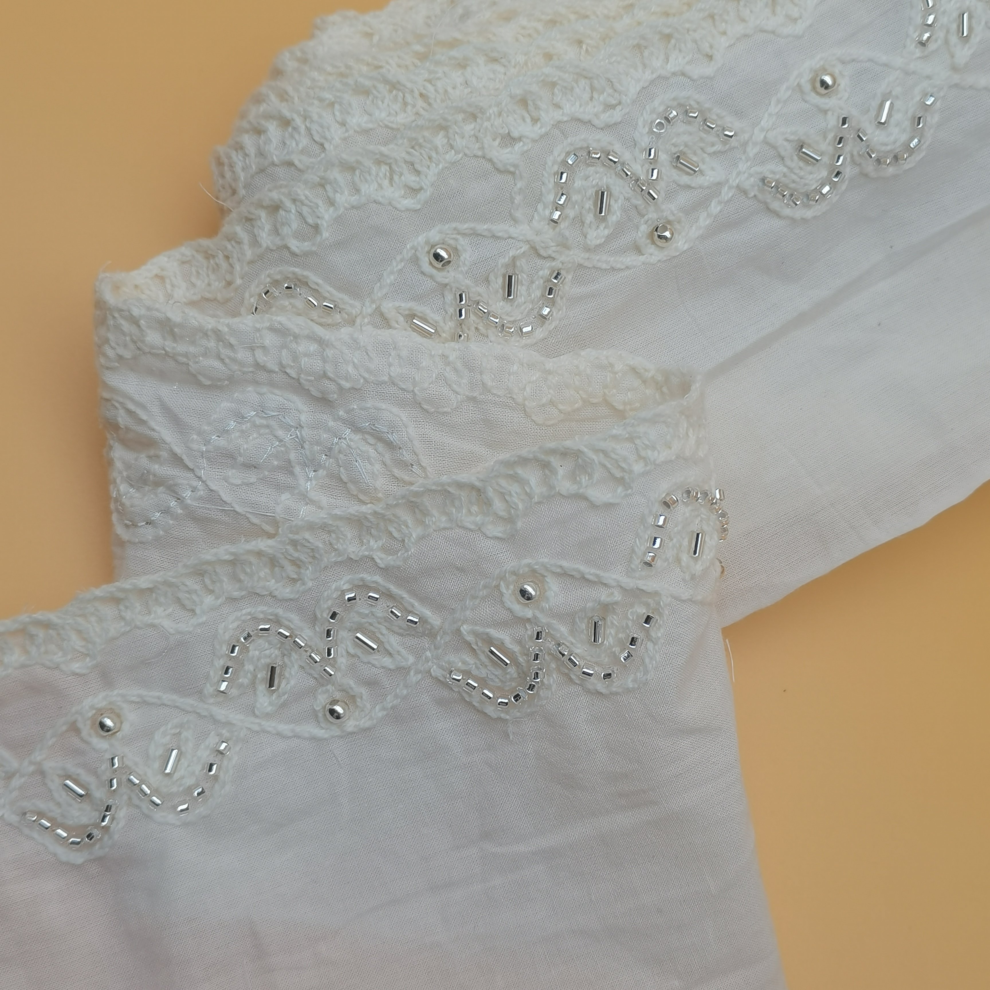 100% Cotton Embroidery Fabric Beautiful Beaded Lace Trim Customizable Dress Clothes Featuring Flower Sequins Border Wholesale
