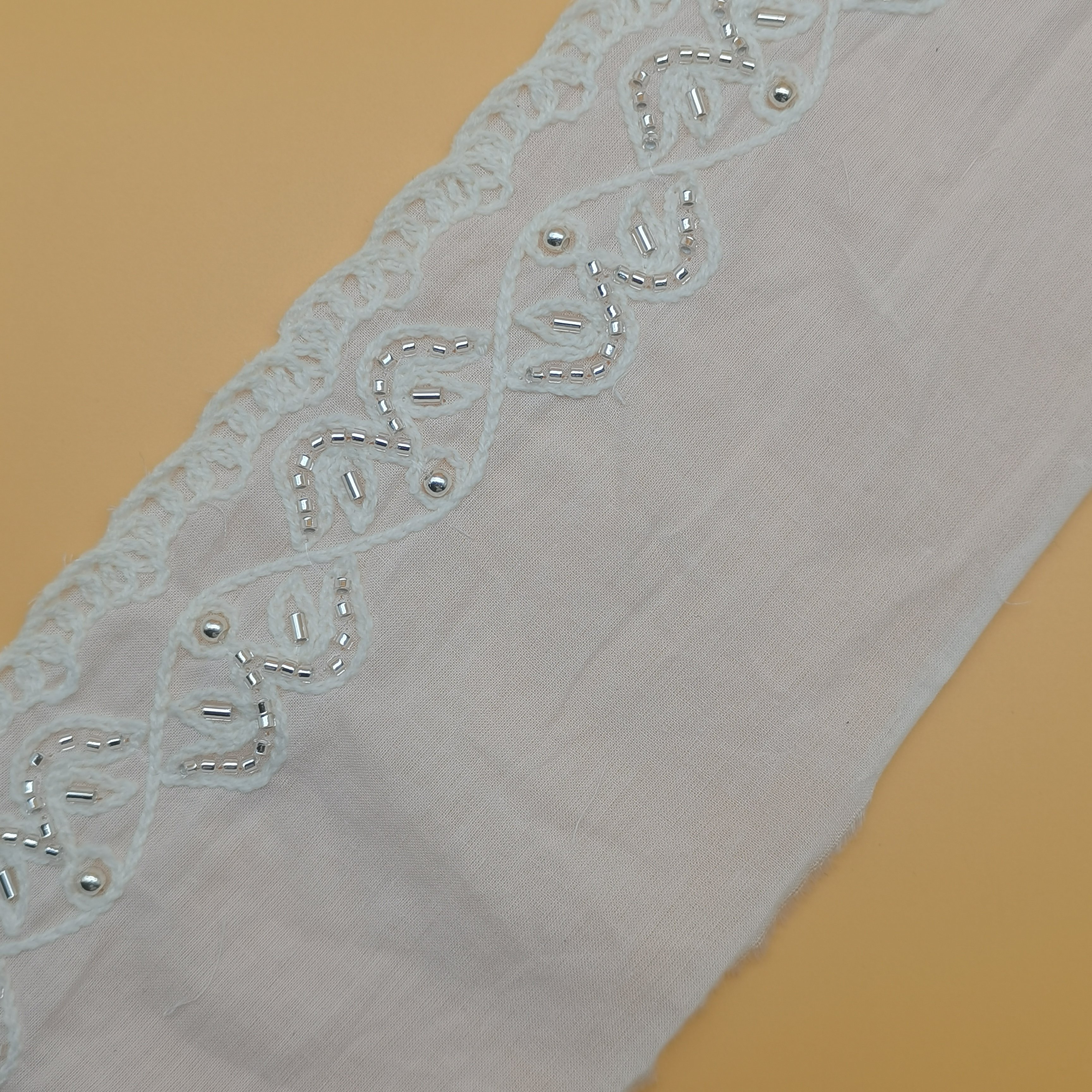 100% Cotton Embroidery Fabric Beautiful Beaded Lace Trim Customizable Dress Clothes Featuring Flower Sequins Border Wholesale