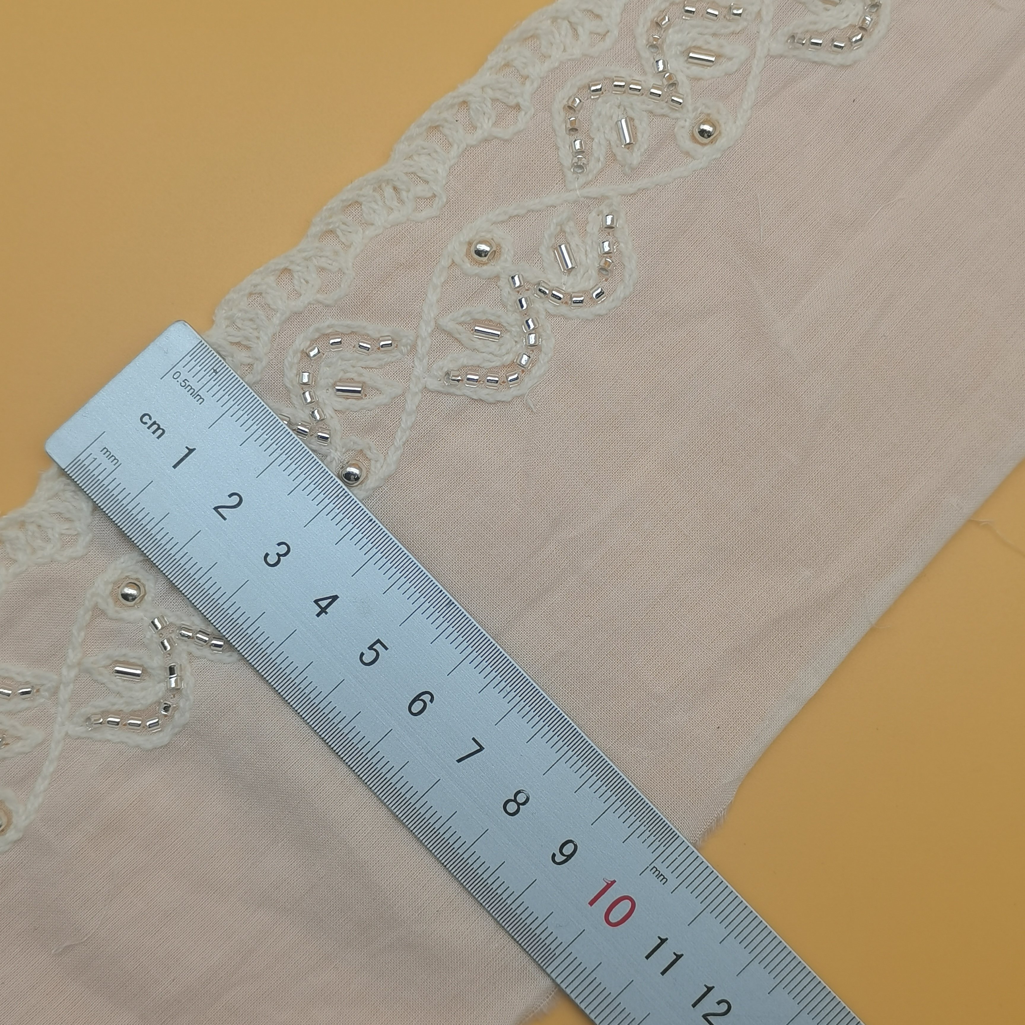 100% Cotton Embroidery Fabric Beautiful Beaded Lace Trim Customizable Dress Clothes Featuring Flower Sequins Border Wholesale