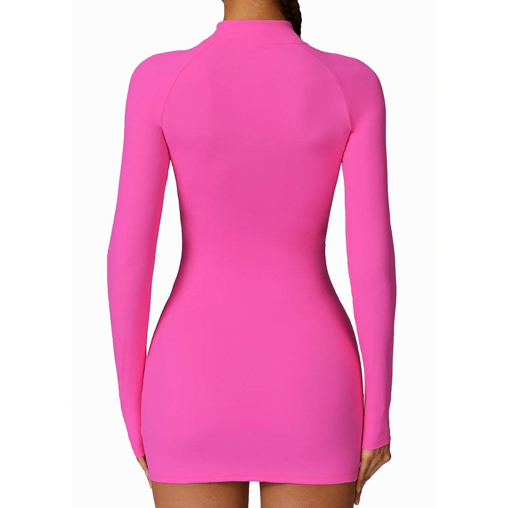 Premium Women Tennis Dress Zipper Nude Long Sleeve Bodycon Tracksuit Bodycon Dresses Running Fitness Golf Badminton Tracksuits
