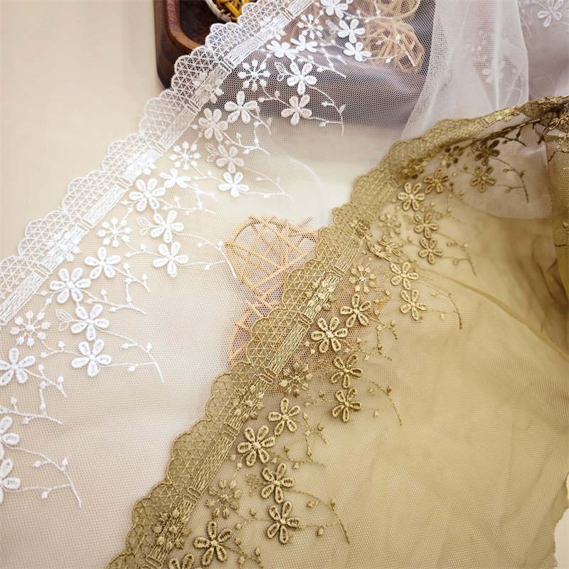 Wholesale Factory chantilly Garment Underwear accessories Shiny Embroidery Tulle Lace Trim Mesh Lace trim