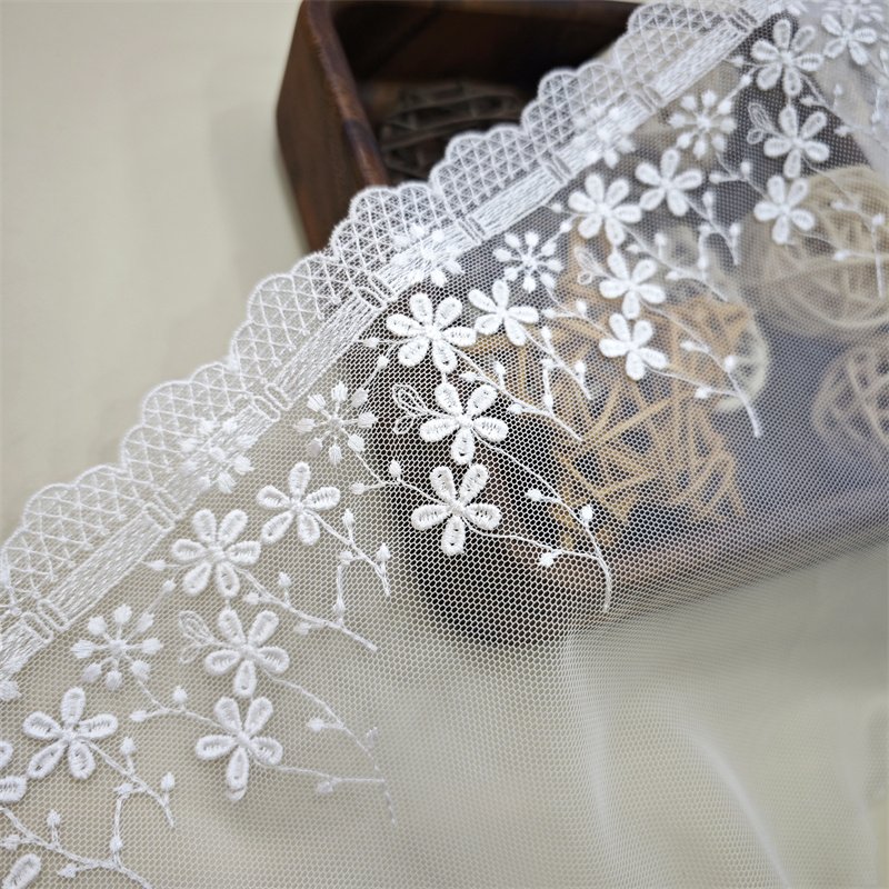 Wholesale Factory chantilly Garment Underwear accessories Shiny Embroidery Tulle Lace Trim Mesh Lace trim