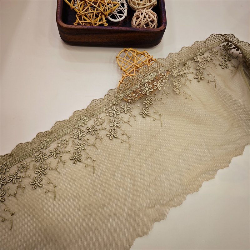 Wholesale Factory chantilly Garment Underwear accessories Shiny Embroidery Tulle Lace Trim Mesh Lace trim