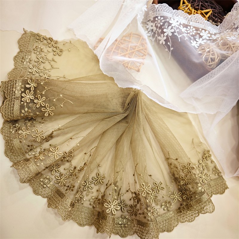Wholesale Factory chantilly Garment Underwear accessories Shiny Embroidery Tulle Lace Trim Mesh Lace trim