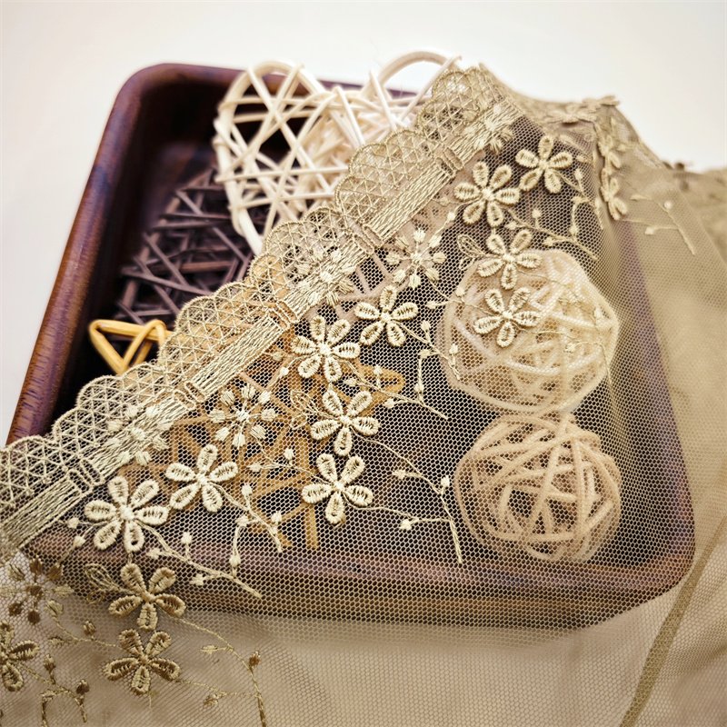 Wholesale Factory chantilly Garment Underwear accessories Shiny Embroidery Tulle Lace Trim Mesh Lace trim