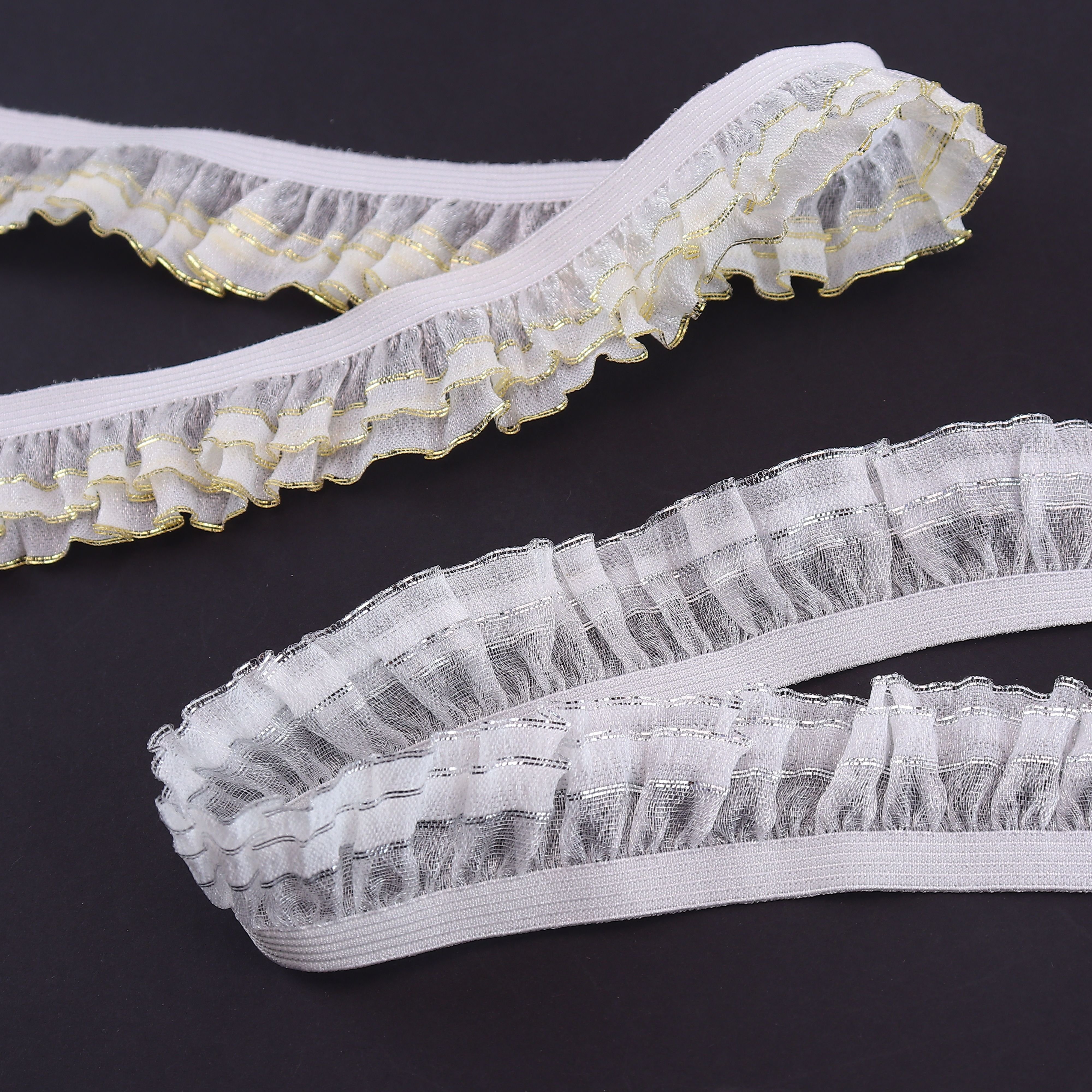 Wholesale of 2.5cm argent wire decorative lace webbing and gold wire elastic band for clothing by manufacturers