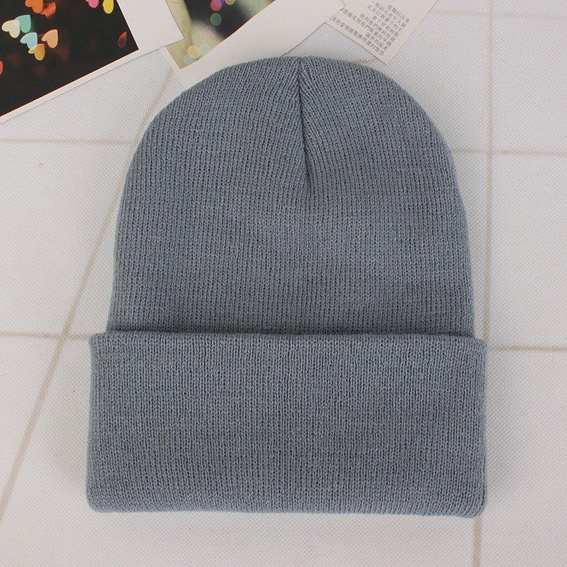 Plain Knit Beanie Skull Knit Hat Cap Winter Solid Beanie Hats for Men Women Ski Cap Roll Up Beanie Custom Logo