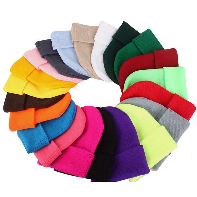 Plain Knit Beanie Skull Knit Hat Cap Winter Solid Beanie Hats for Men Women Ski Cap Roll Up Beanie Custom Logo