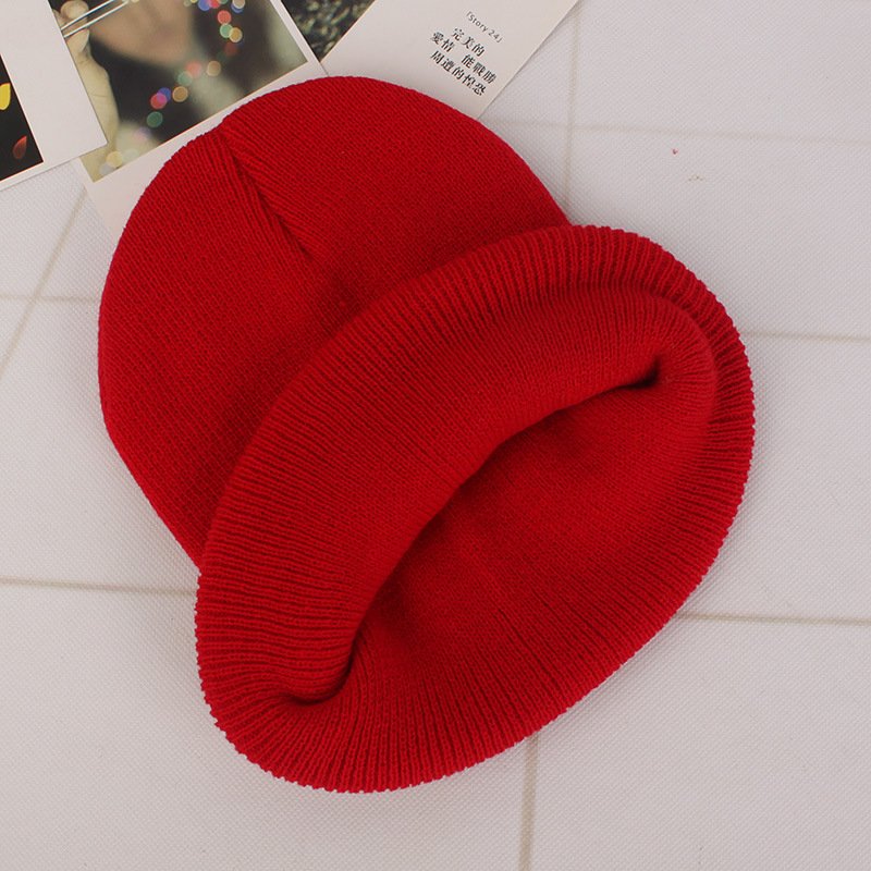 Plain Knit Beanie Skull Knit Hat Cap Winter Solid Beanie Hats for Men Women Ski Cap Roll Up Beanie Custom Logo
