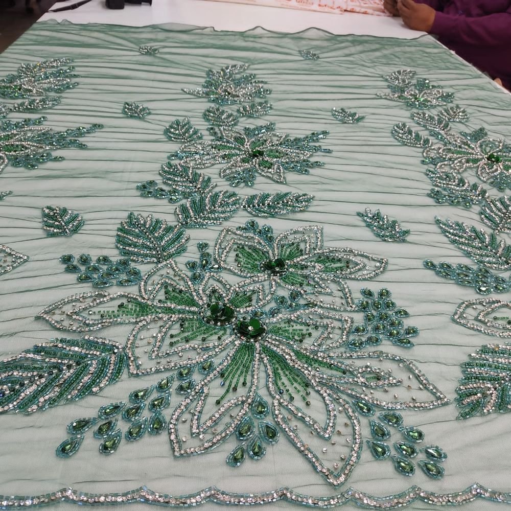 Direct Factory Supply 100% Polyester Custom Embroidery Fabric Heavy Sequin Beads Colourful Lace Wedding Dresses Made Girls