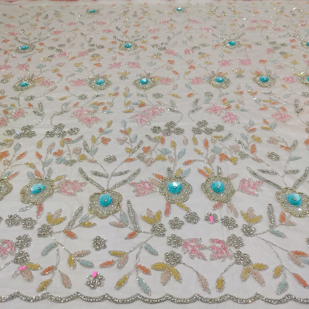 Direct Factory Supply 100% Polyester Custom Embroidery Fabric Heavy Sequin Beads Colourful Lace Wedding Dresses Made Girls