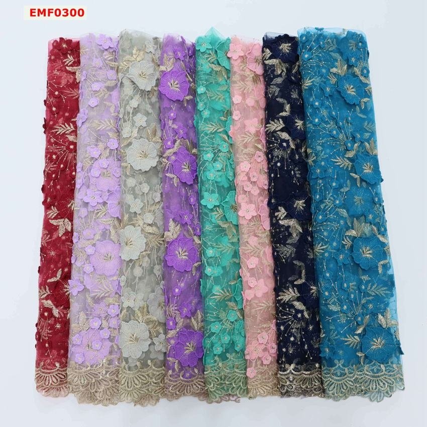 Factory customizable tulle embroidery fabric 3D flower lace fabric lace edge with colorful embroidery custom