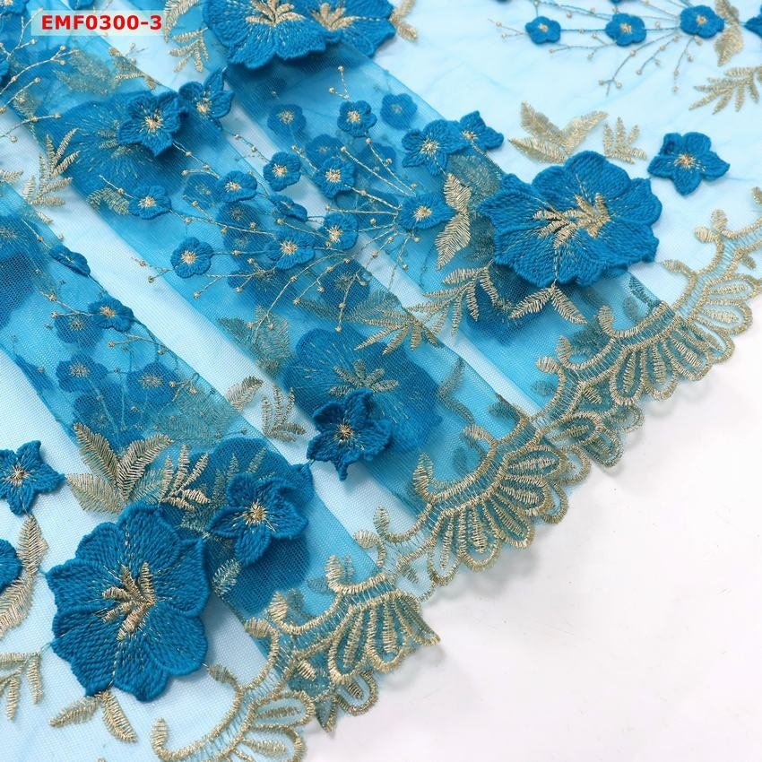 Factory customizable tulle embroidery fabric 3D flower lace fabric lace edge with colorful embroidery custom