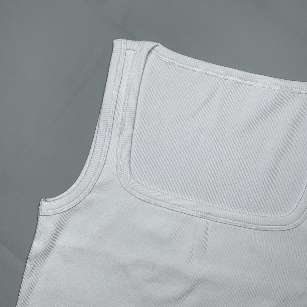 Hot Sale Sleeveless Ladies Cotton Plain White Knit Ribbed Crop Tank Top For Women square neck tank