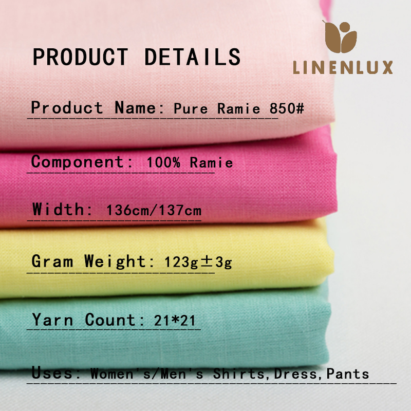 soft natural woven pure ramie fiber 100% ramie fabric factory in stock solid color textile for making women dress shirts