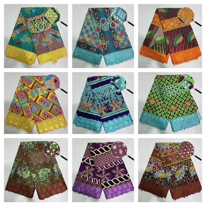 Wax African cotton Fabric With Embroidery Laces African With Embroidery Lace Material Sewing French Lace Fabric For Dress