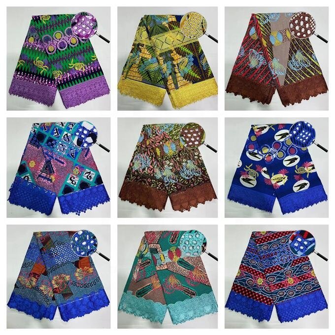 Wax African cotton Fabric With Embroidery Laces African With Embroidery Lace Material Sewing French Lace Fabric For Dress