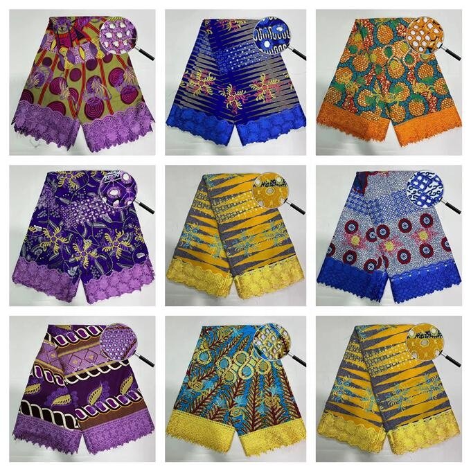 Wax African cotton Fabric With Embroidery Laces African With Embroidery Lace Material Sewing French Lace Fabric For Dress