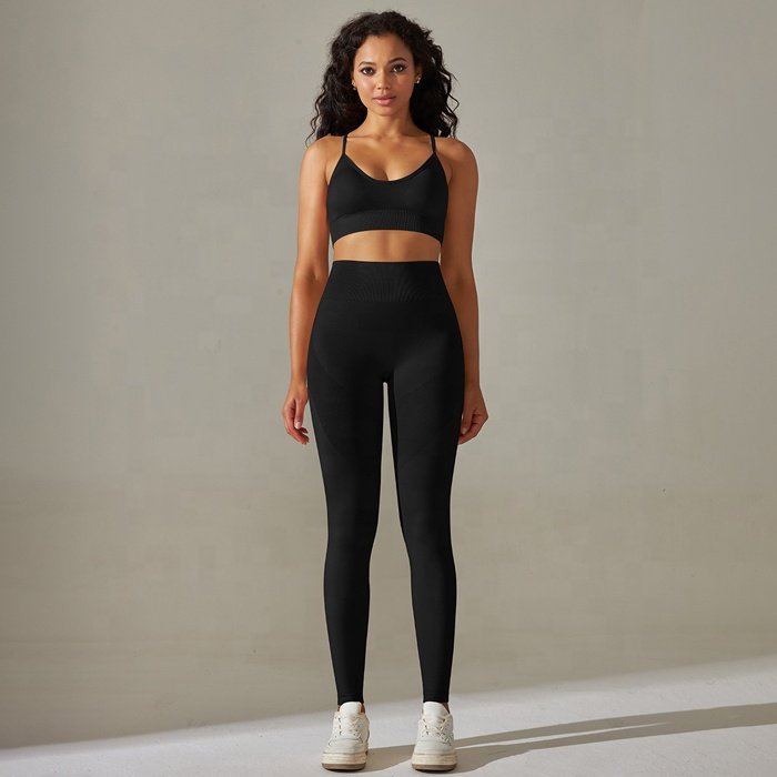 Women 5 Piece Yoga Cross Back Crop Top Activewear Seamless Fitness Gym tank tops bra Leggings Shorts Clothing Set