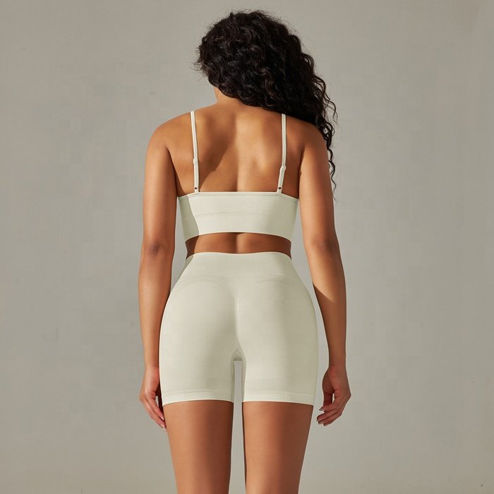 Women 5 Piece Yoga Cross Back Crop Top Activewear Seamless Fitness Gym tank tops bra Leggings Shorts Clothing Set