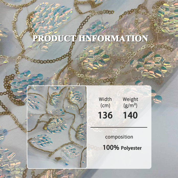 2024 hot selling mesh embroidery fabric with lot of sequin for clothing or hometextile
