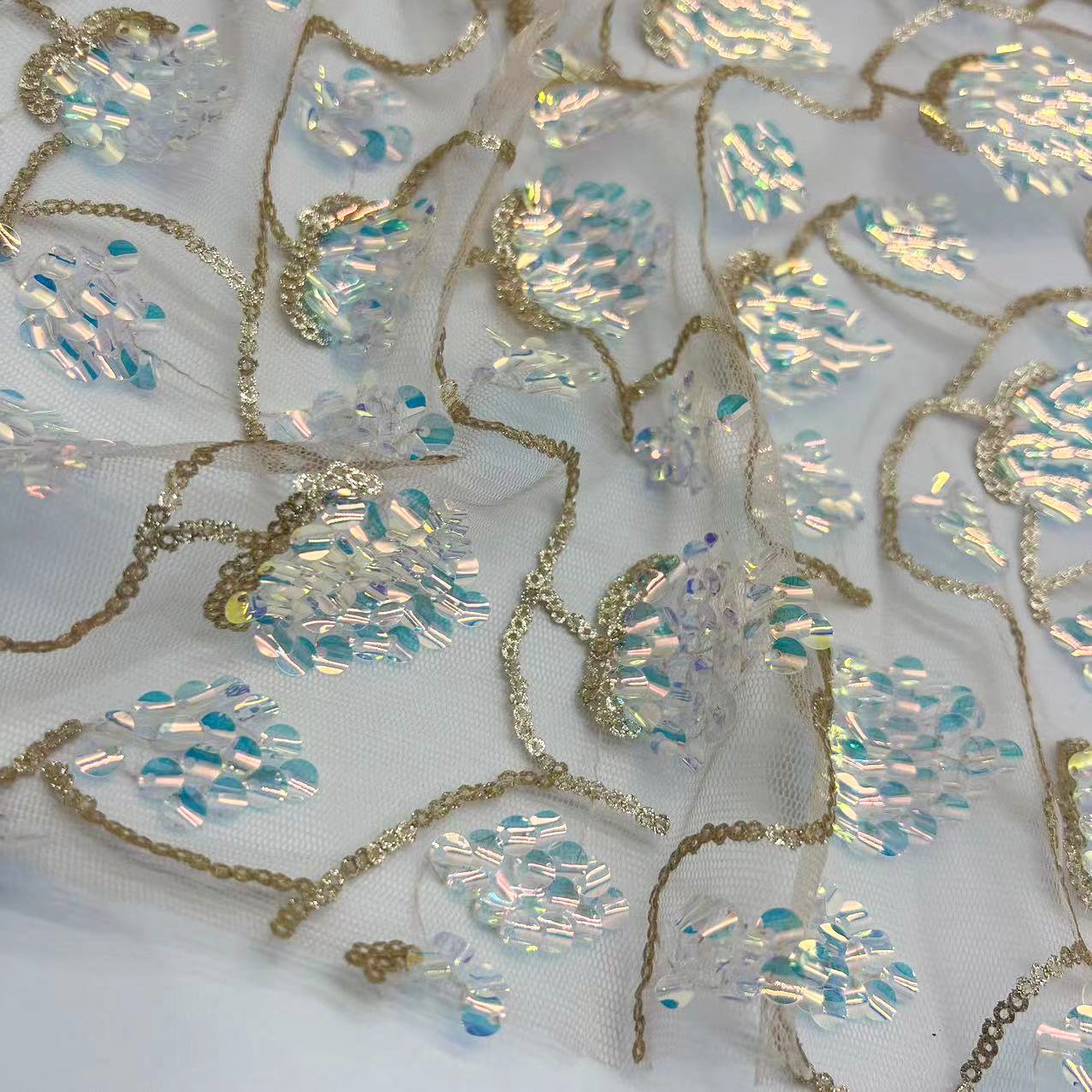 2024 hot selling mesh embroidery fabric with lot of sequin for clothing or hometextile