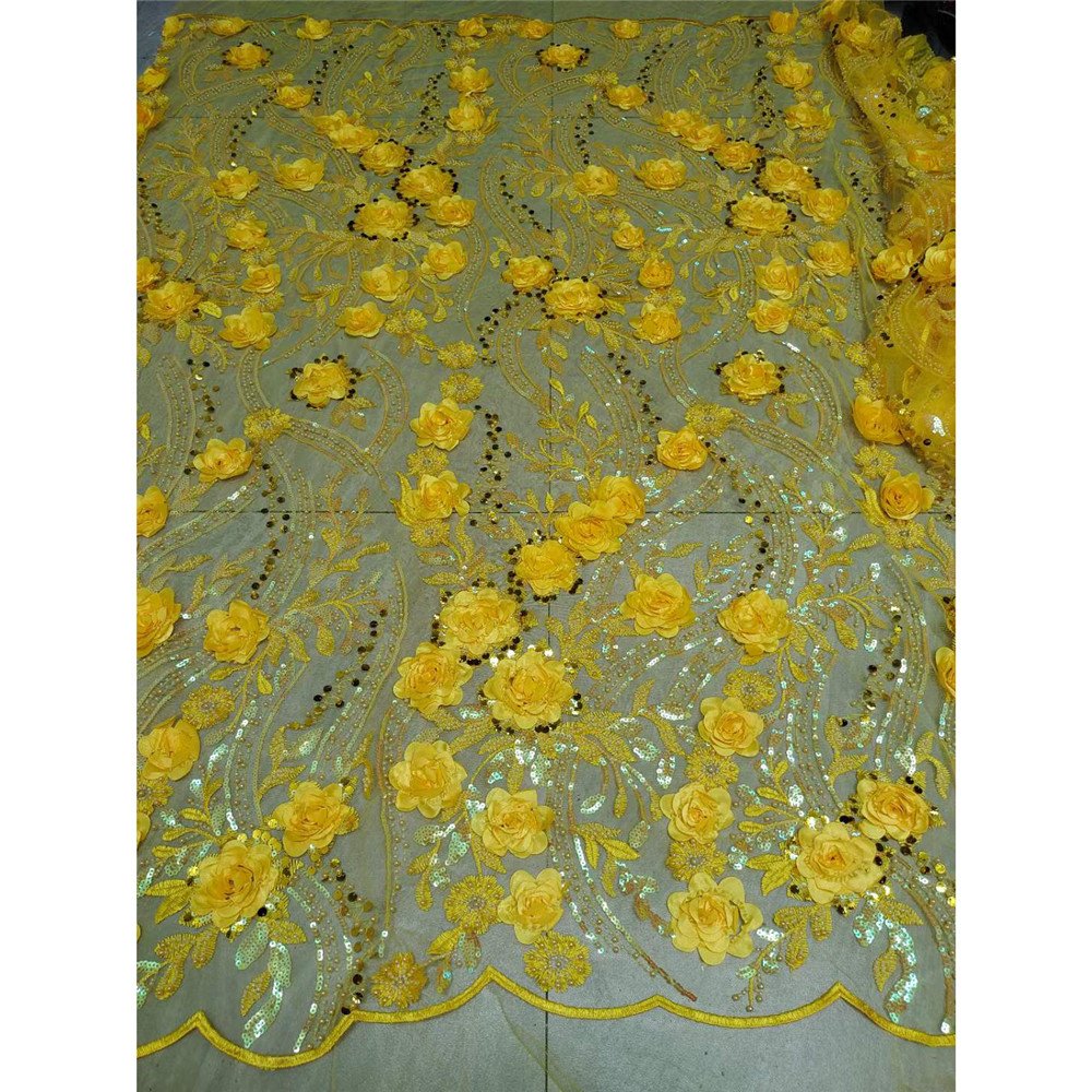 Beautifical White 3d lace fabric bridal flower french lace fabric with beads high quality net lace for wedding ML35N453