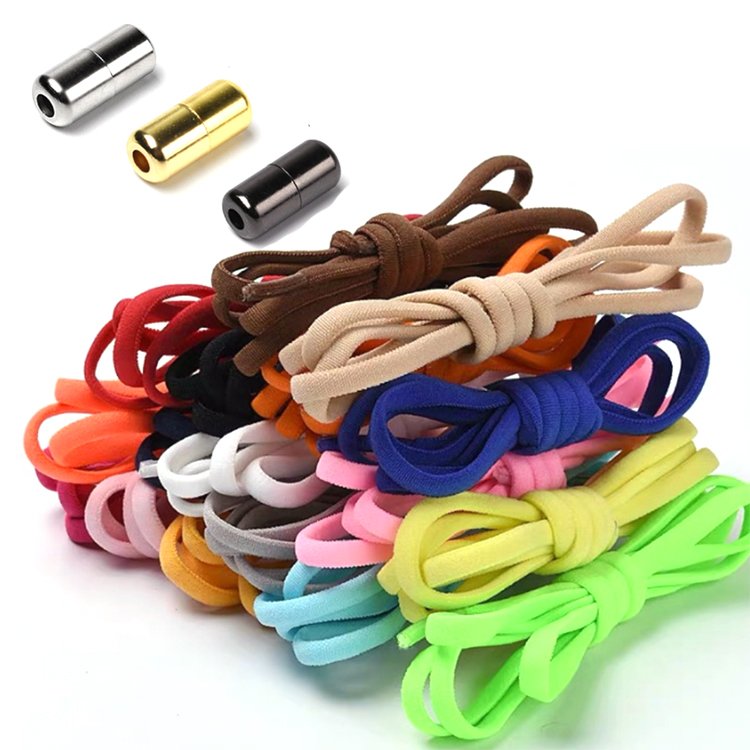 Custom Premium 5mm Oval Bright Yellow No Tie Shoe Laces , 21 Colors Metal Screw Lock Elastic Shoelaces for Adults, Kids, Elderly