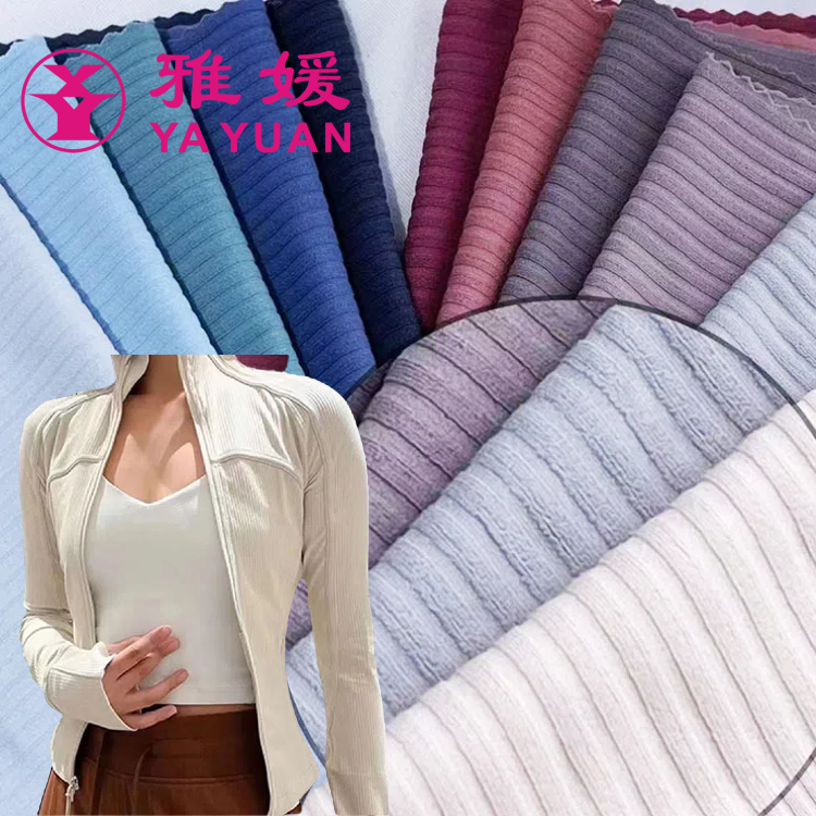 stretch nylon whittled Lulu same fabric china factory high quality elastic stripe jacquard rib knit fabric