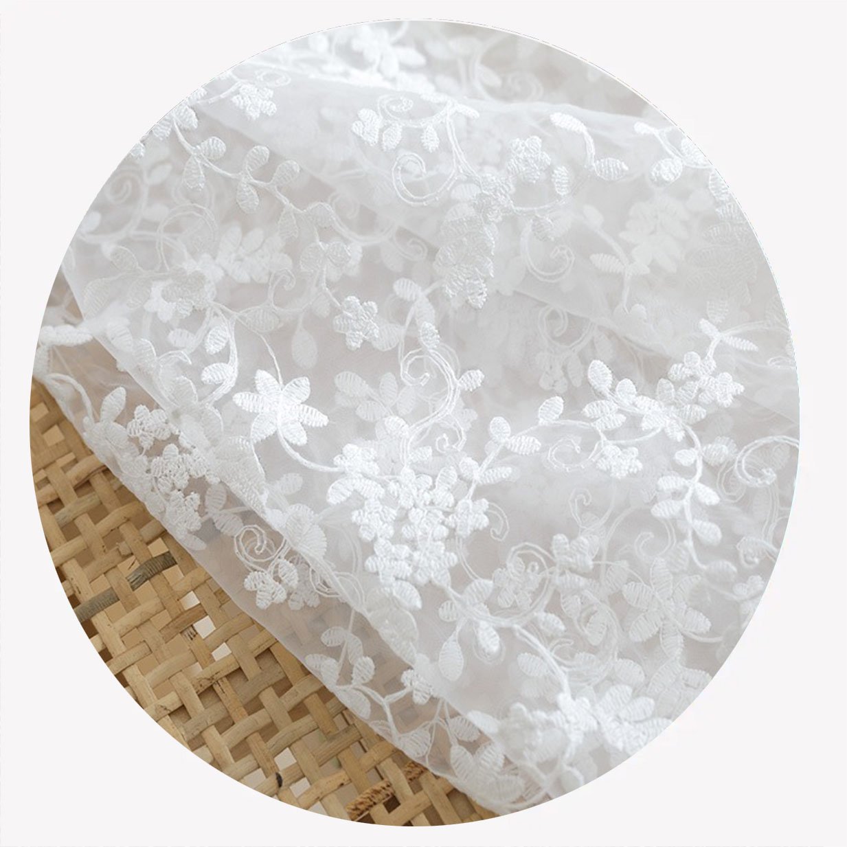 New Style Embroidery Fabric White Organza Lace Mesh Wedding Dress Fabric Curtain Table Cloth Handmade Diy