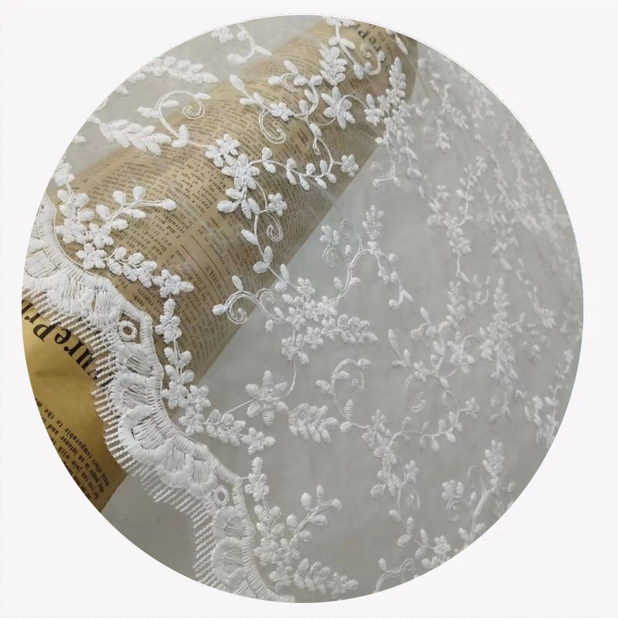 New Style Embroidery Fabric White Organza Lace Mesh Wedding Dress Fabric Curtain Table Cloth Handmade Diy
