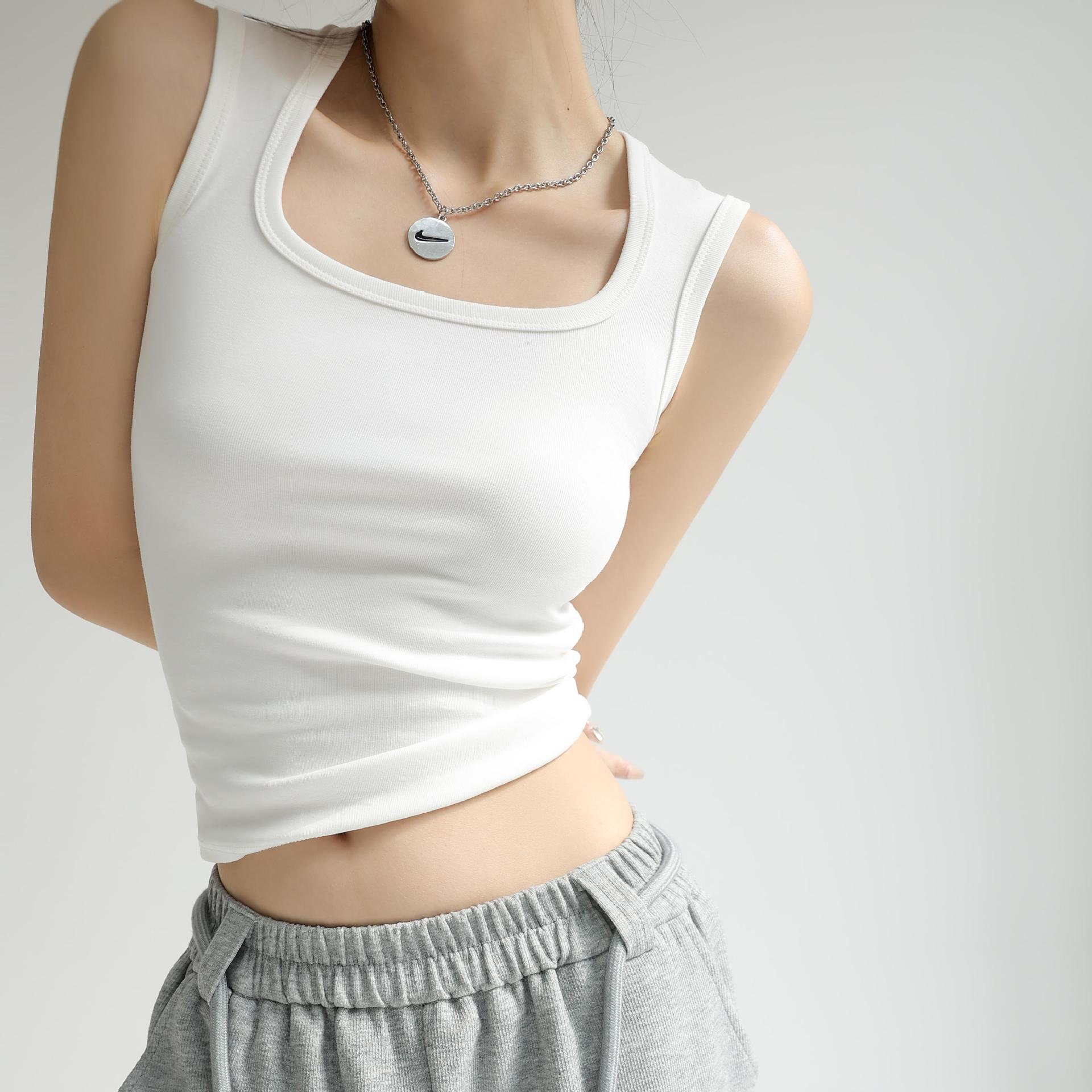 Sleeveless Women'S U Neck Tank Top Vest Summer Basic Camisole Slim Fit Knit Ribbed Plain Cotton Crop Cami Shirt