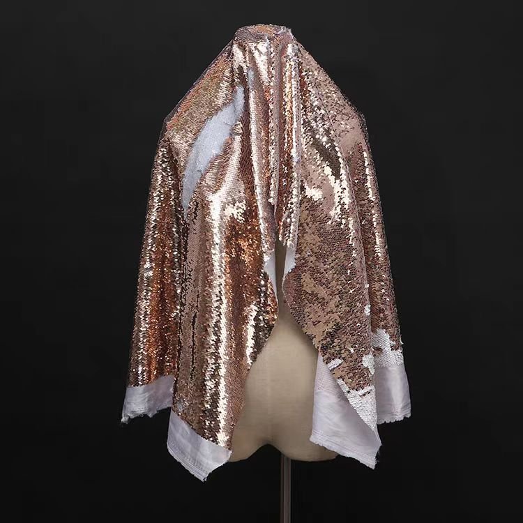 Ready Stock Sale Double Sided Sublimation Reversible Gold Mermaid Printed Sequin Fabric for Dress and Stage Decoration