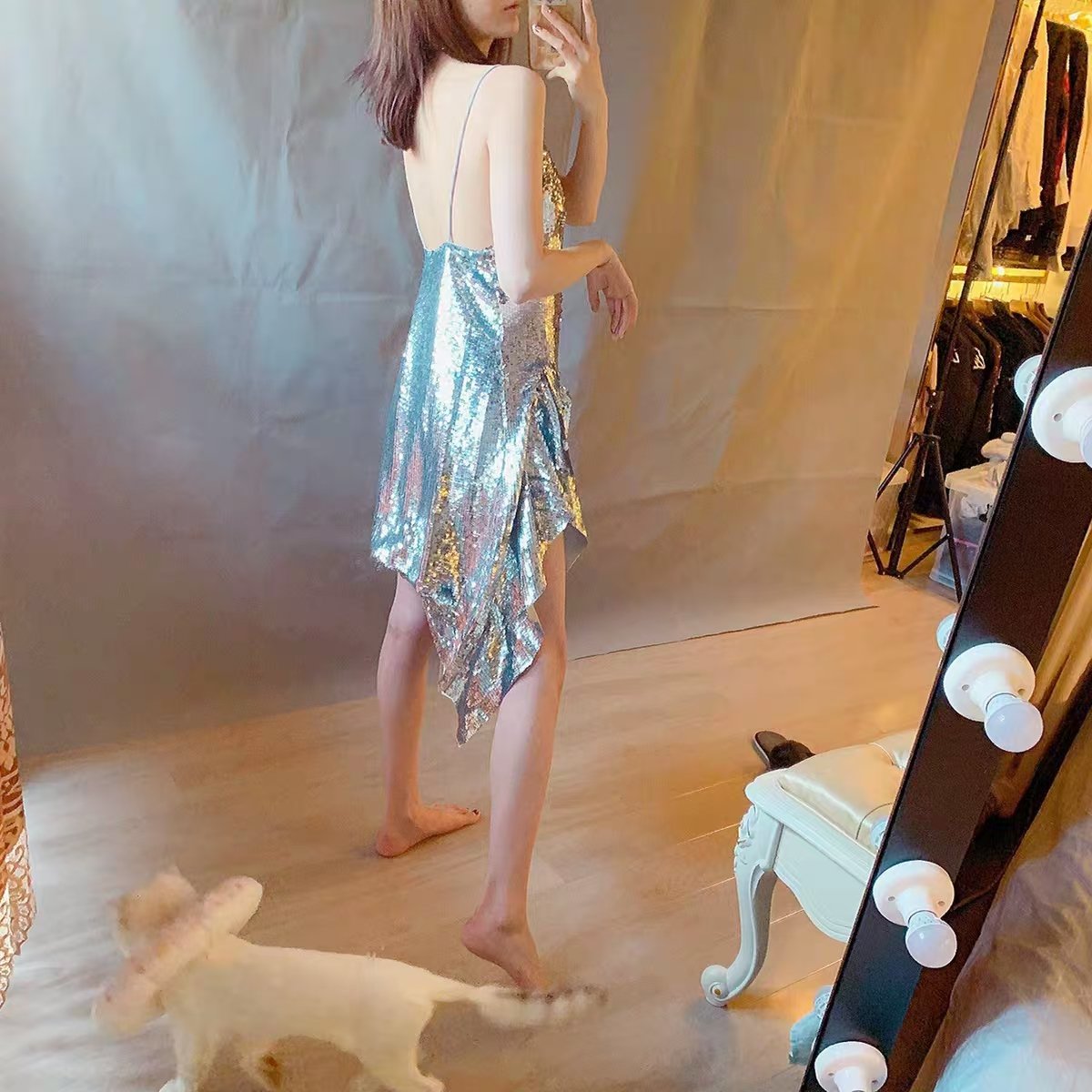 Ready Stock Sale Double Sided Sublimation Reversible Gold Mermaid Printed Sequin Fabric for Dress and Stage Decoration