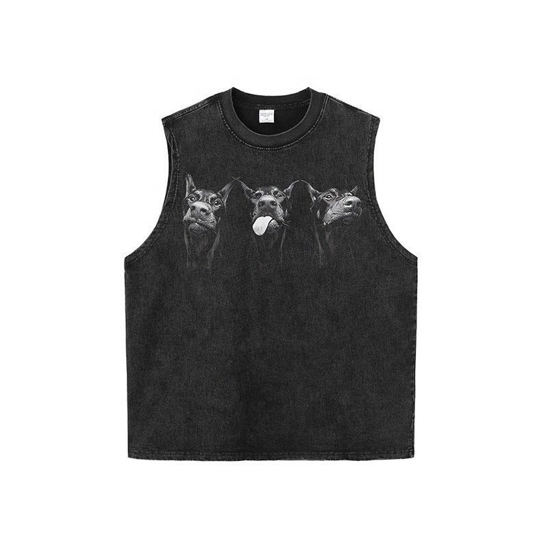 FCS01 Custom 1-Pc Breathable Men's Tank 100% Cotton Vest Printed Ribbed Tank Top Acid Washed Tank Top