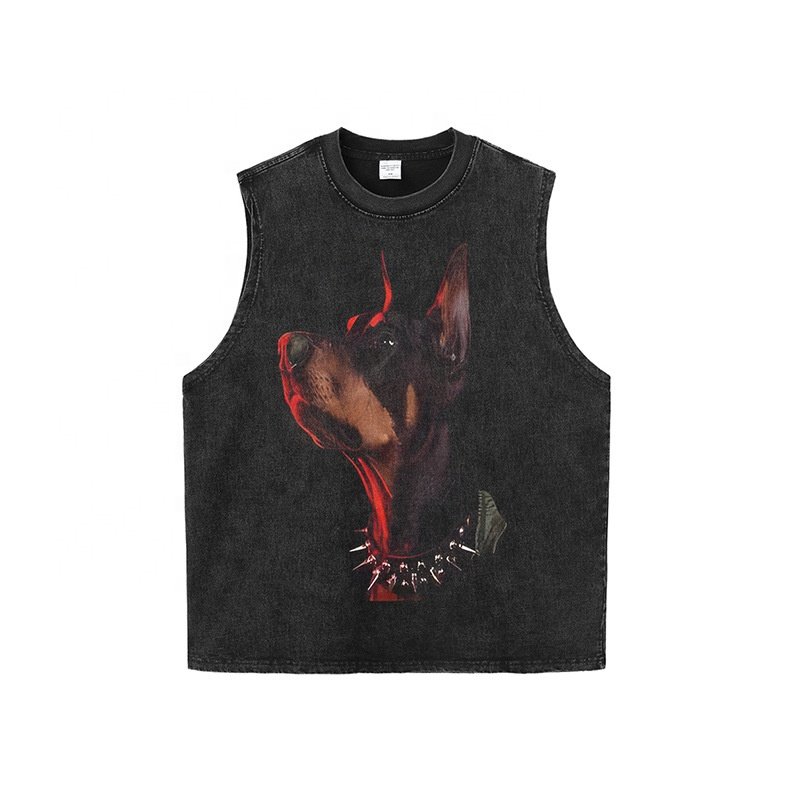 FCS01 Custom 1-Pc Breathable Men's Tank 100% Cotton Vest Printed Ribbed Tank Top Acid Washed Tank Top