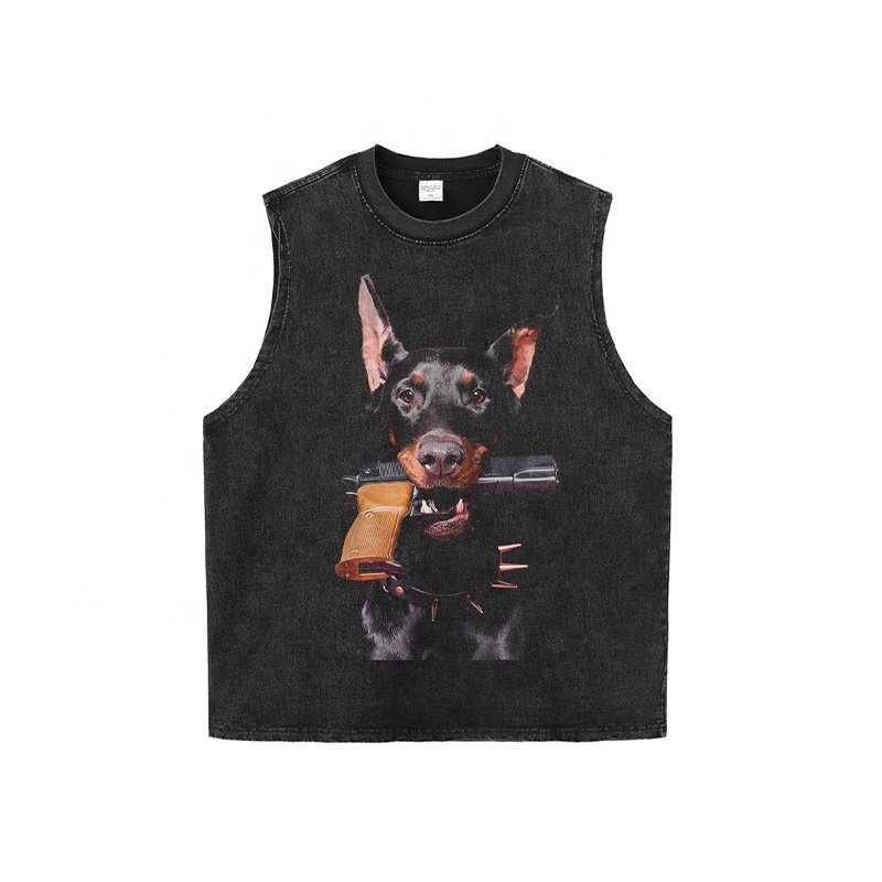 FCS01 Custom 1-Pc Breathable Men's Tank 100% Cotton Vest Printed Ribbed Tank Top Acid Washed Tank Top