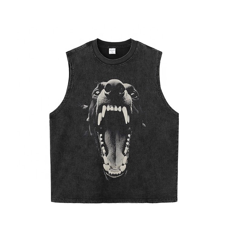 FCS01 Custom 1-Pc Breathable Men's Tank 100% Cotton Vest Printed Ribbed Tank Top Acid Washed Tank Top