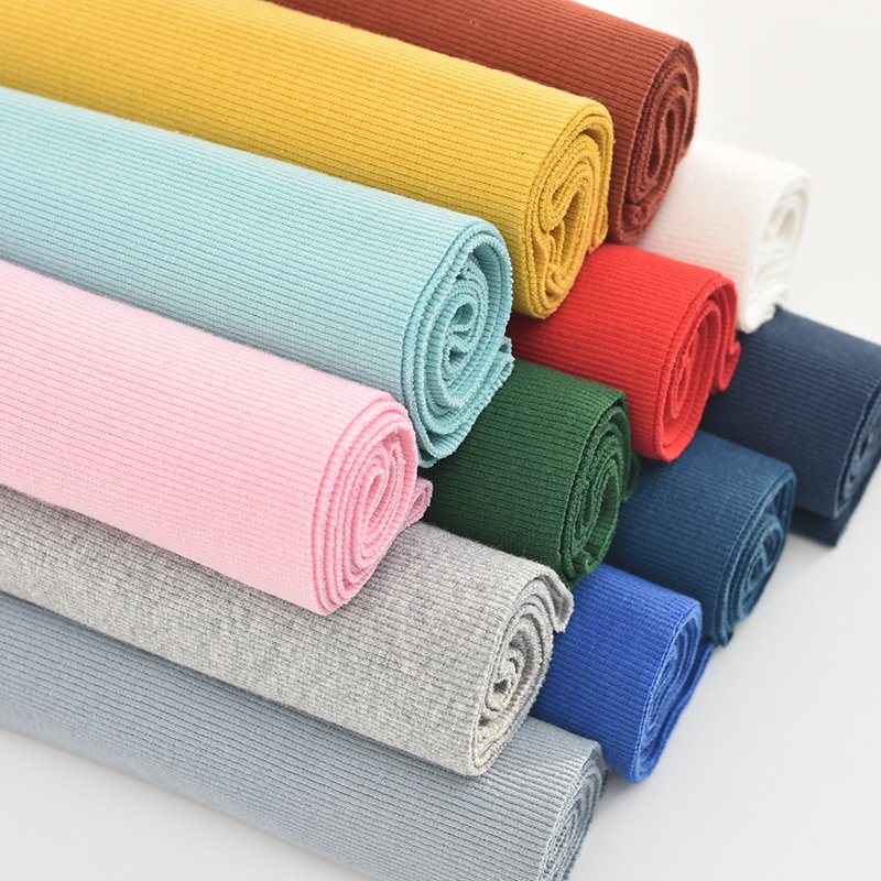 Best price ribbed cuff fabric solid color ribbed fabric cotton spandex rib knit fabric for garment