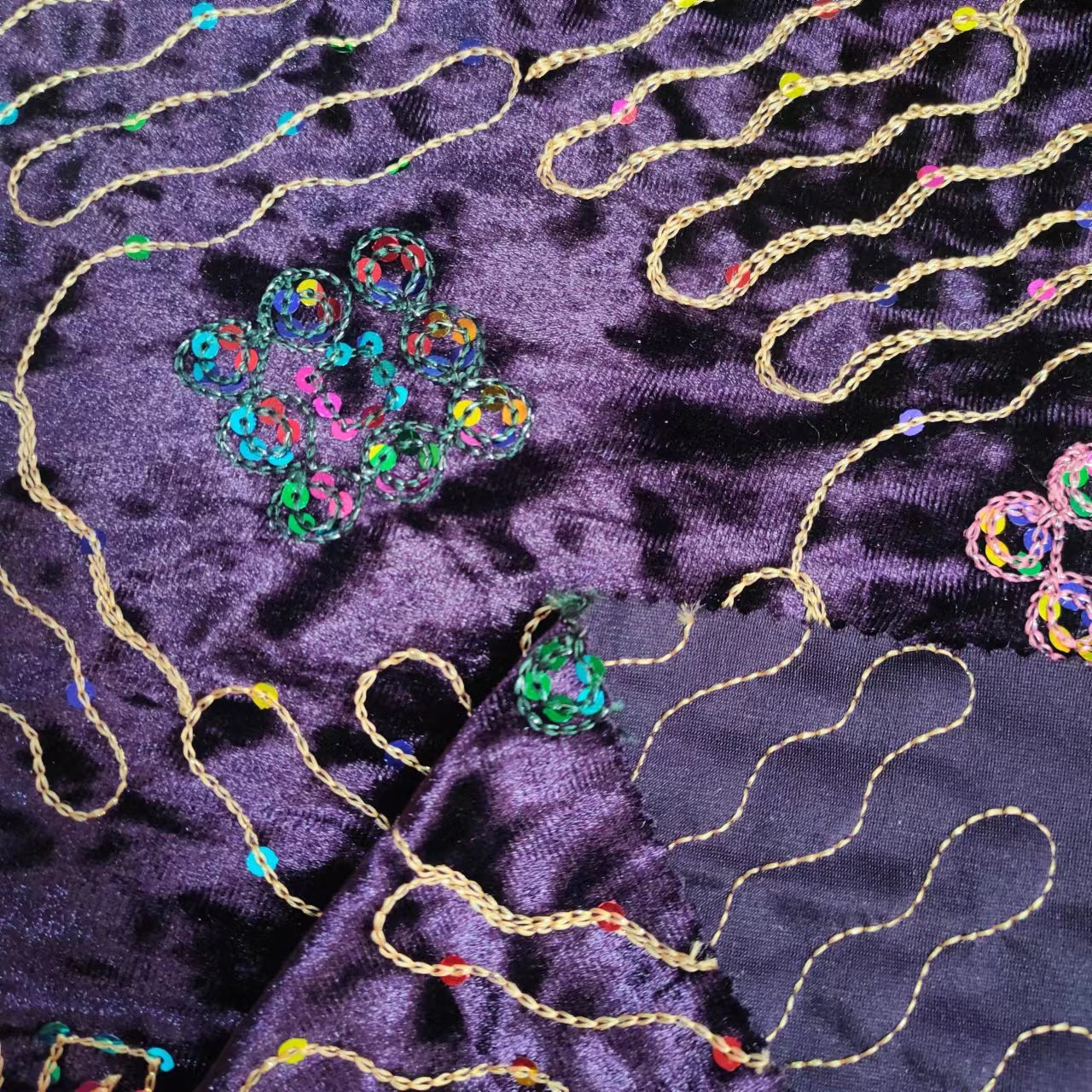 Custom Luxury Knit Designs Women Suit Clothing Stretch Wrinkle Resistant Robe Dress Poly Velvet Sequin Dubai Embroidery Fabric