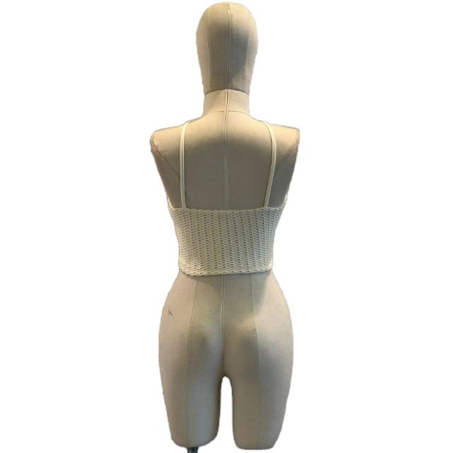 Women's Elegant White Ribbed Halter Dress with Cross Neck Detail