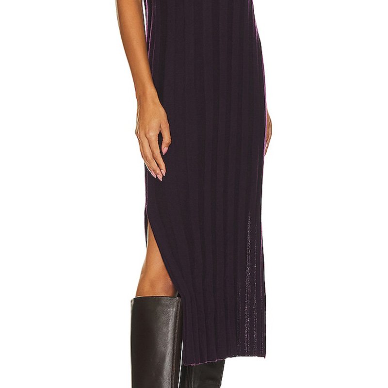 Women Long High Collar Ribbed Office Black Knit Tank Maxi Dress With Poncho Office Lady Belt