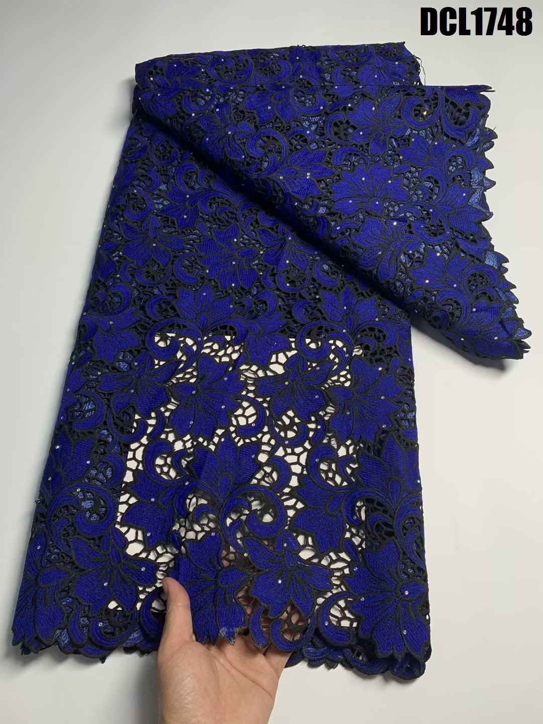 African Water Soluble corded Lace with stones cotton guipure blossom flower pattern cord embroidery lace fabric for dresses