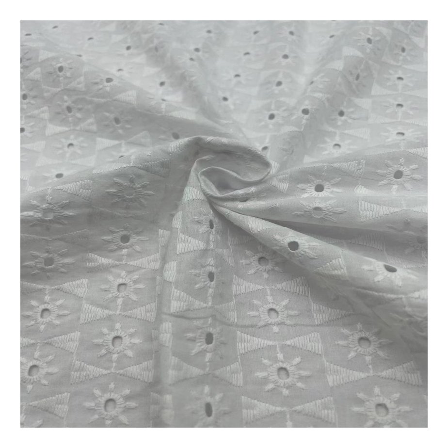 Hot sale white embroidered 100% cotton embroidery fabric for women dress