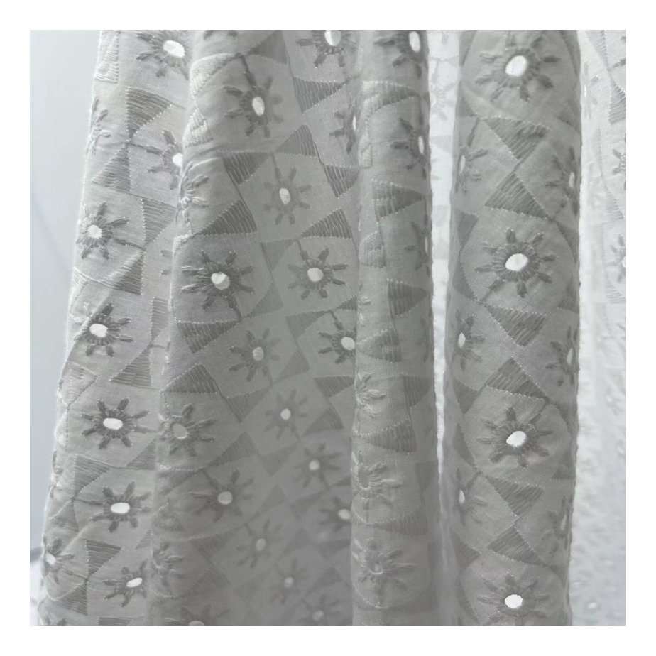 Hot sale white embroidered 100% cotton embroidery fabric for women dress