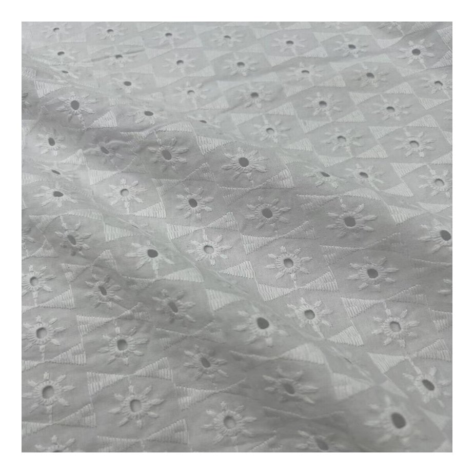 Hot sale white embroidered 100% cotton embroidery fabric for women dress